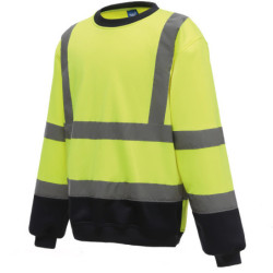 Sweat-shirt haute visibilité Yoko col rond jaune et bleu marine