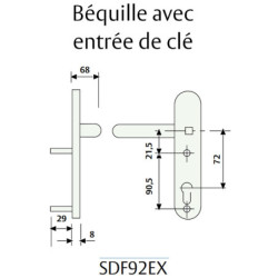 Béquille avec trou de cylindre pour serrure série CF 60 couleur noir RAL 9005