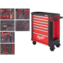 Servante d'atelier 7 tiroirs équipée rouge 337 outils 78cm MILWAUKEE