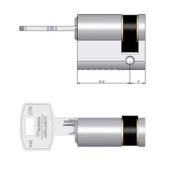Cylindre simple européen Vachette Velix nickelé avec 5 clés - 30 x 10 mm
