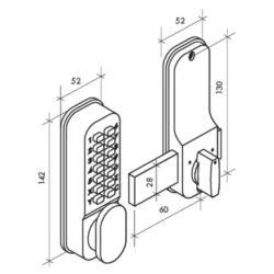 Verrou à code mécanique avec pêne dormant en applique - réversible - pour porte épaisseur 32 à 55 mm