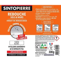Mastic enduit prêt à l'emploi rebouche sols et murs - Sinto Pierre - Blanc - Tube 330 grammes
