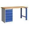 Etabli S-PRO 1.50m avec 1 pied et 1 caisson porteur 5 tiroir - RAL 5010 + 7035