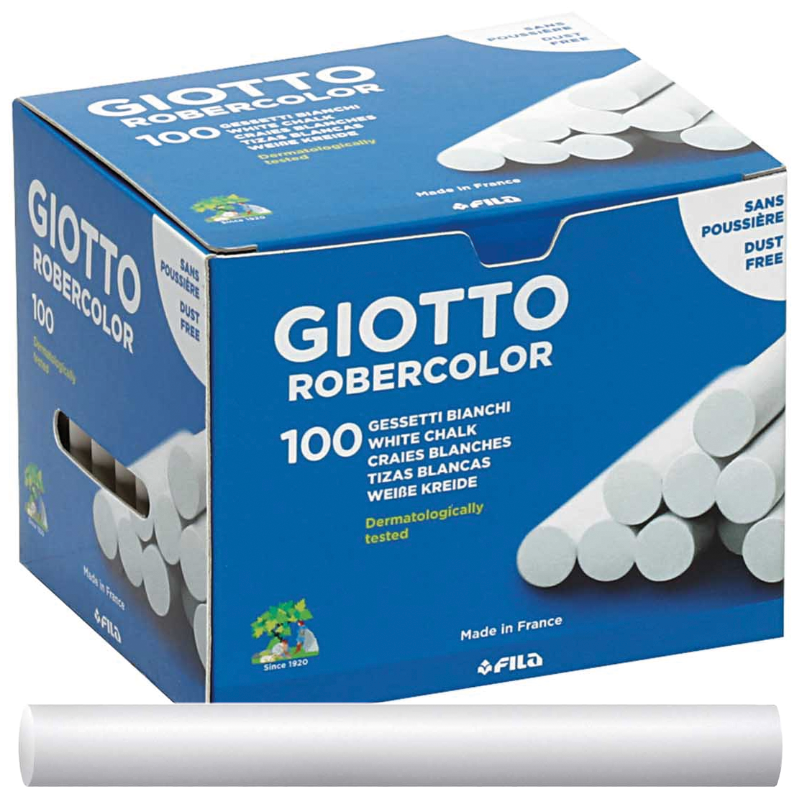 Craie ronde Giotto Robercolor non poussiéreuse coloris blanc boîte de 100