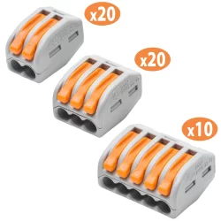 Valisette de 50 bornes de connexion rapide S222 Wago pour 2-3-5 fils souples et rigides