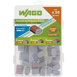 Valisette de 50 bornes de connexion rapide S222 Wago pour 2-3-5 fils souples et rigides