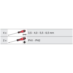 Jeu de 6 tournevis Ultimate fente 3.5 - 4-5 - 5 - 6.5 mm PH1 PH2