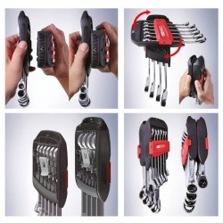 Clé mixte à cliquet réversible sur double support KS Tools Jeu de 10 pièces de 8 à 19 mm