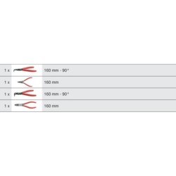 Jeu de 4 pinces à circlips intérieur et extérieur longueur 160 mm