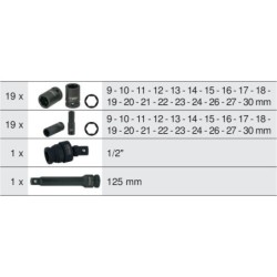 Coffret de douilles à chocs 1/2 , 40 pièces 515.0065