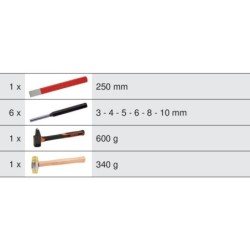 Module d'outils de frappe manche fibre pour servante KStools Pearl in et Dakar - 9 pièces