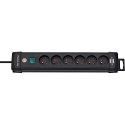 Rallonge multiprise prenium plus 6 prises noir 2P+T 16A 230V avec interrupteur cordon H05VV-F 3G1.5
