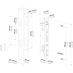 Serrure à encastrer FortyLock pour tube de 40 mm, axe de 20 mm