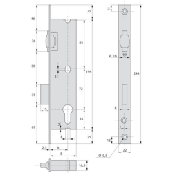 Serrure à encastrer monopoint à rouleau série 2264