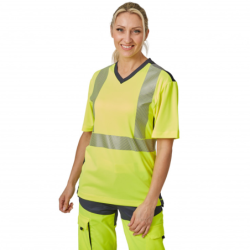 T-shirt haute visibilité manches courtes PBV 100% polyester recyclé jaune et bleu marine