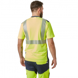 T-shirt haute visibilité manches courtes PBV 100% polyester recyclé jaune et bleu marine