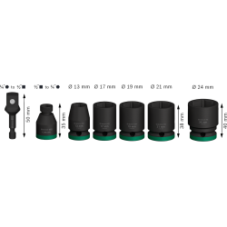 Coffret 5 douilles Pro Impact Bosch courtes de 39 mm avec adaptateurs