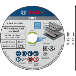 Disque à tronçonner aggloméré PRO Stainless Inox et Metal 76 x 1 x 10 mm lot de 5 disques