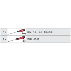 Jeu de 6 tournevis Ultimate fente 3.5 - 4-5 - 5 - 6.5 mm PH1 PH2