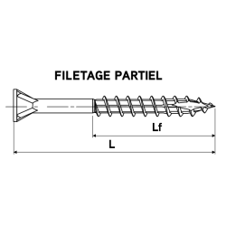 Vis bois Rocket parquet Torx tête fraisée acier Zingué filetage partiel