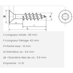 Vis bois Rocket parquet Torx tête fraisée acier Zingué filetage partiel