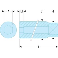 Douille longue 1/2'' 6 pans métrique