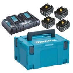 Pack Énergie 18 V Li-Ion (4 batteries 5 Ah + 1 chargeur double) avec coffret Makpac Makita