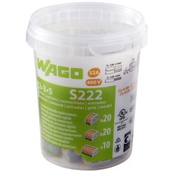 Assortiment de bornes de connexion rapide S222 Wago pour 2-3-5 fils souples et rigides Seau de 50