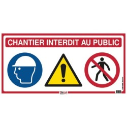 Panneau signalétique 4 en 1 Taliaplast Chantier interdit au public 800 x 400 mm