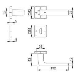 Ensemble sur rosace Dallas Hoppe en alu aspect inox pour porte de 37-47 mm carré 7 mm en L