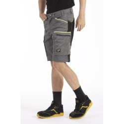Bermuda de travail multipoches Fibreflex Gris et Fluo Jaune