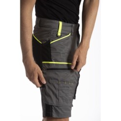 Bermuda de travail multipoches Fibreflex Gris et Fluo Jaune
