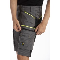 Bermuda de travail multipoches Fibreflex Gris et Fluo Jaune
