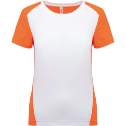 Tee shirt de sport écoresponsable bicolore femme blanc et orange