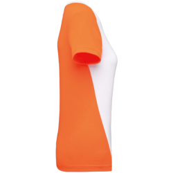 Tee shirt de sport écoresponsable bicolore femme blanc et orange
