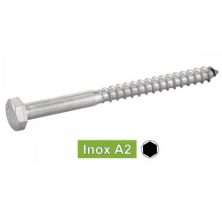 Vis à bois tête hexagonale tirefond inox A2 DIN 571