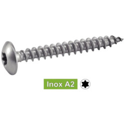 Vis à bois tête cylindrique large six lobes inox A2 pour penture