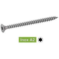 Vis pour bois aggloméré tête fraisée six lobes inox A2