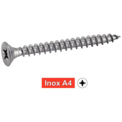 Vis pour aggloméré tête fraisée empreinte pozidriv filetage partiel Inox A4