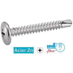Vis autoperceuse tête cylindrique crantée extra large zinguée Phillips Ø4.2mm
