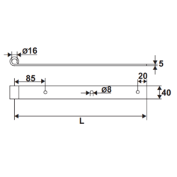 Penture droite percée bout carré Torbel inox 316L 40 x 5 mm gond 16 mm