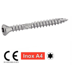 Vis pour terrasse tête fraisée réduite six lobes double filet inox A4