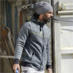 Gilet de travail à capuche - Botta Nine Worths Gris chiné coutures jaune fluo