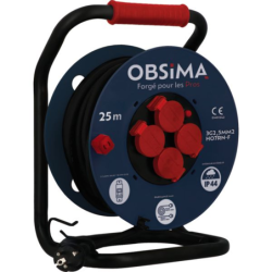 Enrouleur de câble OBSIMA 4 prises à clapet câble 3G2.5 25m