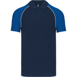 Polo baseball bicolore 100% coton piqué 200 g/m² Marine et Bleu Royal