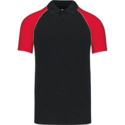 Polo baseball bicolore 100% coton piqué 200 g/m² Noir et Rouge