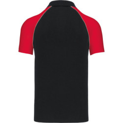 Polo baseball bicolore 100% coton piqué 200 g/m² Noir et Rouge