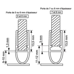 Joint bas de porte de douche tubulaire longueur 1 m transparent épaisseur de 5 à 8 mm