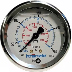 Manomètre 250 bar 63 mm 1/4 pour nettoyeur Kranzle K 160 TST 195 TST et 135