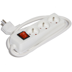 Bloc multiprises 3 prises domestiques + 1 interrupteur lumineux - Longueur 1.5 mètres - Blanc